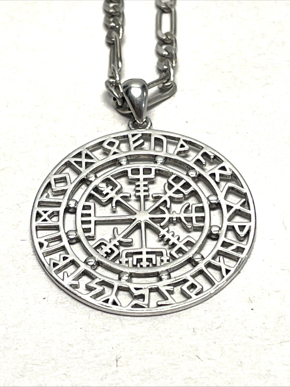 925 Sterling Silver Vegvisir Viking Compass Rune Pendant Necklace Italy 19" 10.6